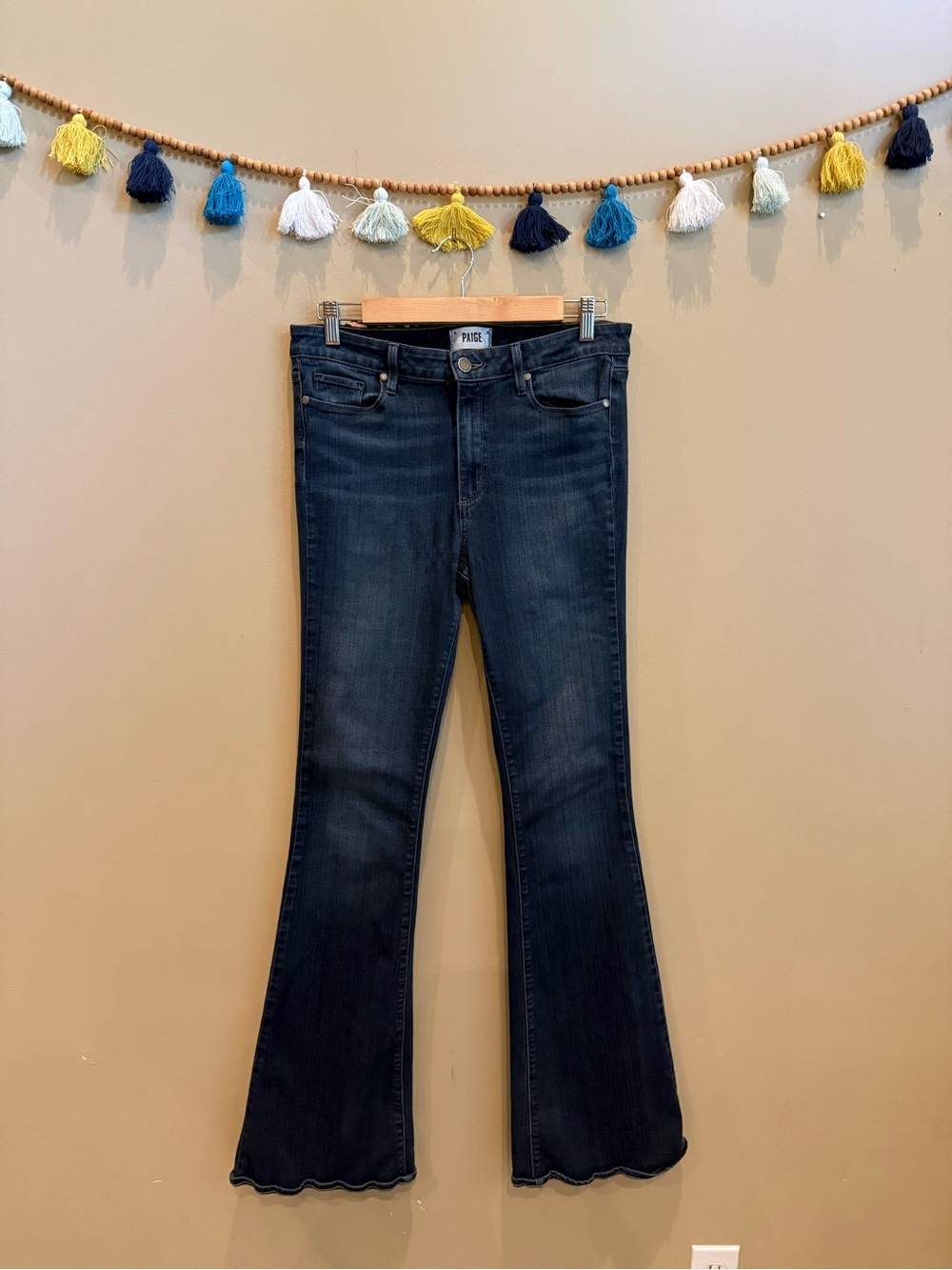 PAIGE Dark Blue Flare Jeans with Scalloped Hem